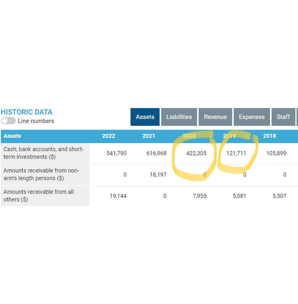 Screenshot of financials 