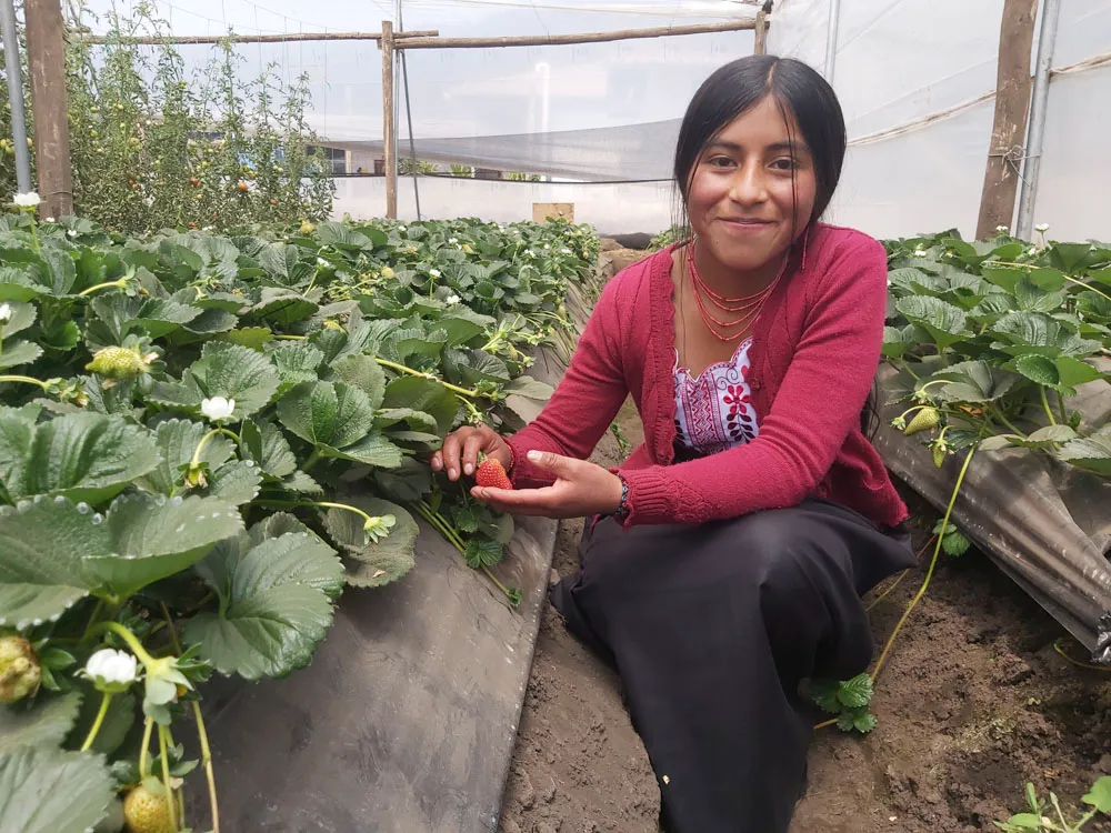 a women crouched down in her garden