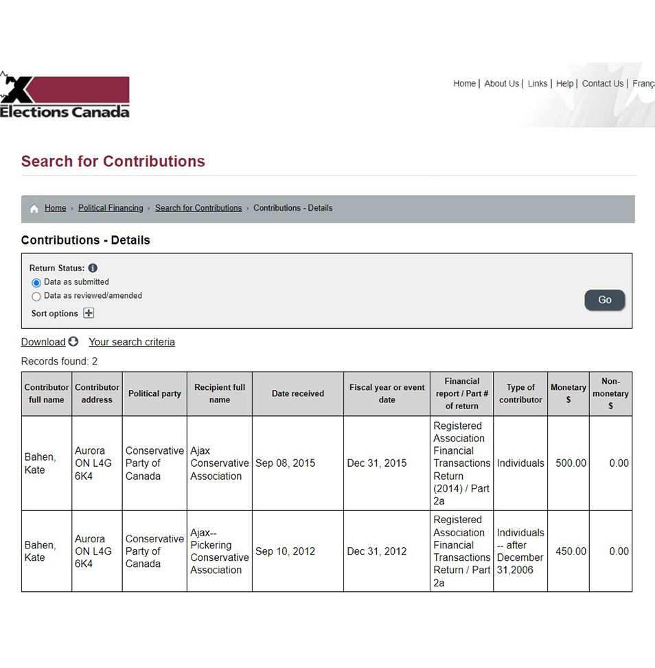 Screenshot of financials 